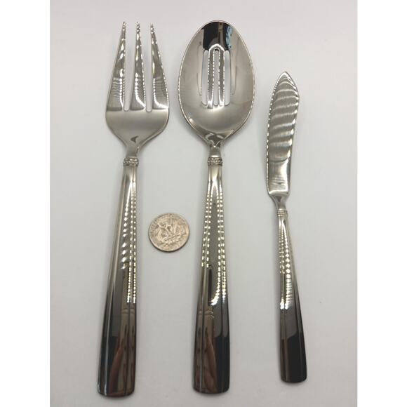 Reed & Barton Andover Pearl 3 Piece Server Hostess Set 18/10 Stainless Flatware - Picture 2 of 5